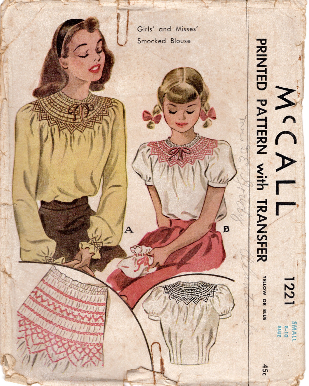 1940's McCall Child's Smocked Blouse Pattern - Chest 26-28