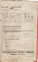 1940's Hollywood Half or Full Apron Pattern with Pockets and Oven Mitt - Bust 36-38" - No. 1224
