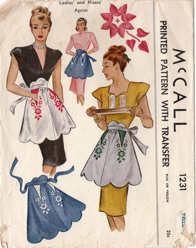 1940's McCall's Half Apron with Inset Pockets and Transfers - One Size - No. 1231