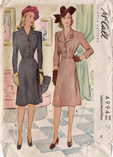 1940's McCall's Shirtwaist Dress Pattern with Two Collar Styles - Bust 36" - No. 4994
