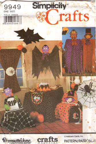 1990's Simplicity and Wamsutta Witch, Dracula, Pumpkin, Ghost, Cauldron, and Spider Web Crafts pattern - No. 9949