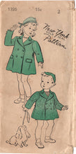 1940's New York Child's Double Breasted Coat and Hat Pattern - Chest 21" - No. 1326