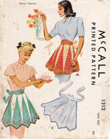 1940’s McCall Half Apron Pattern in Three Styles - One Size - No. 1312