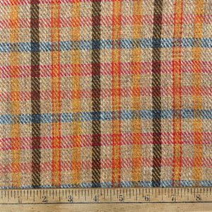 1970's Orange, Red and Blue Plaid Fabric- BTY