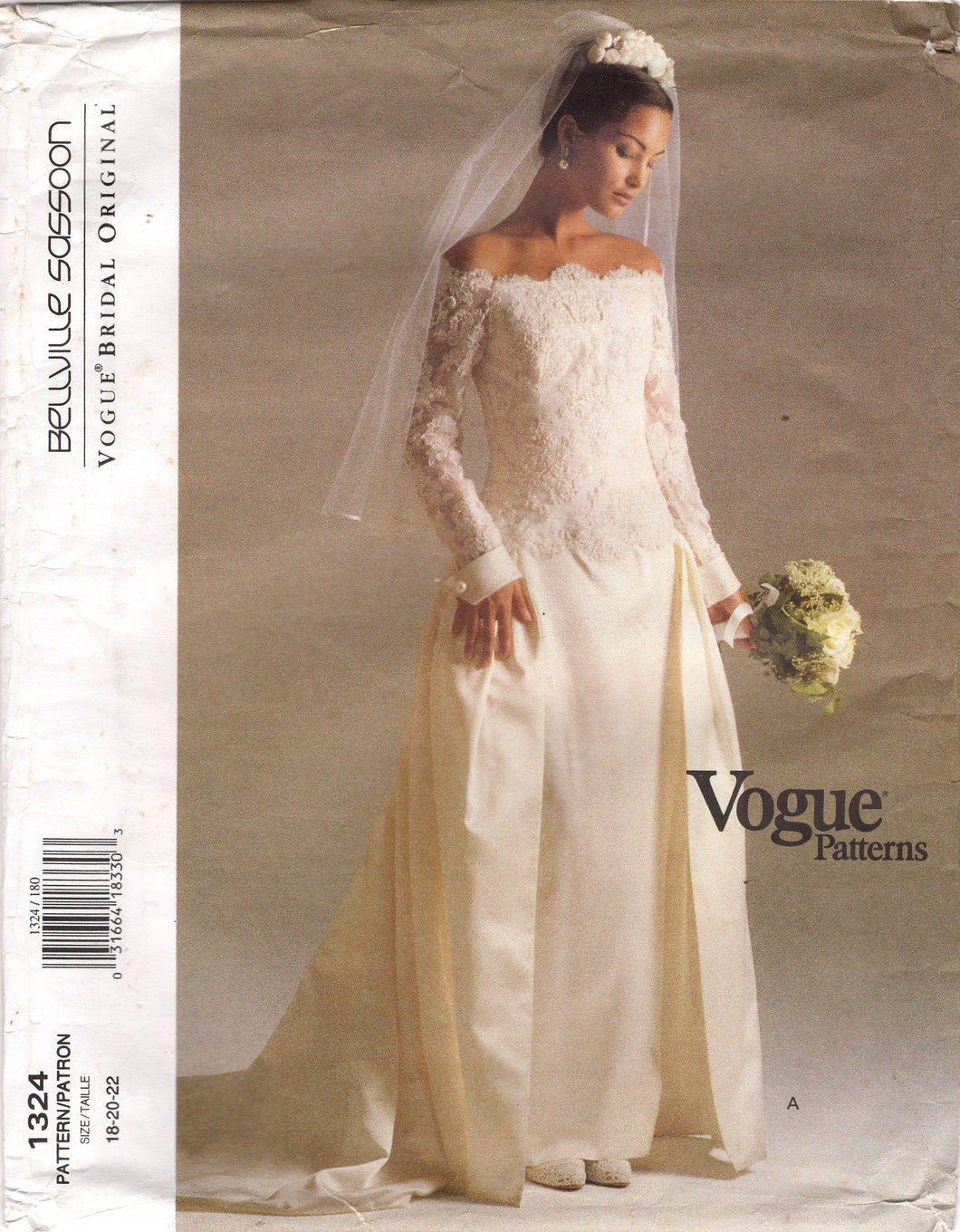 1990's Vogue Bridal by Bellville Sassoon Sheath Wedding Dress Pattern with or without train - Bust 40-42-44
