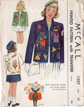 1940's McCall Child's Mexican Tourist Jacket pattern with embroidery transfer - Chest 32" - No. 1327