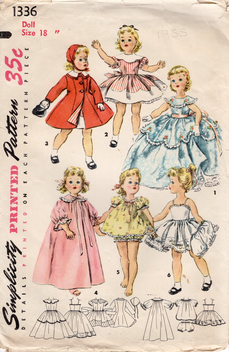 1950's Simplicity Doll Wardrobe for “Sweet Sue” Pattern - 18” or 25" doll - No. 1336