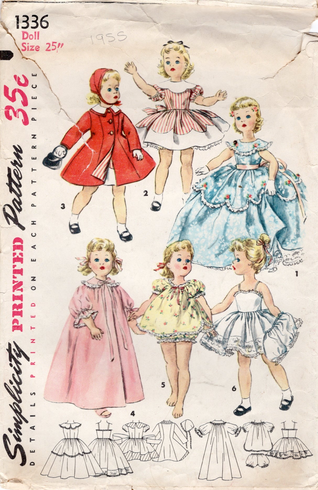 1950's Simplicity Doll Wardrobe for “Sweet Sue” Pattern - 18” or 25" doll - No. 1336