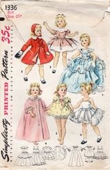 1950's Simplicity Doll Wardrobe for “Sweet Sue” Pattern - 18” or 25" doll - No. 1336