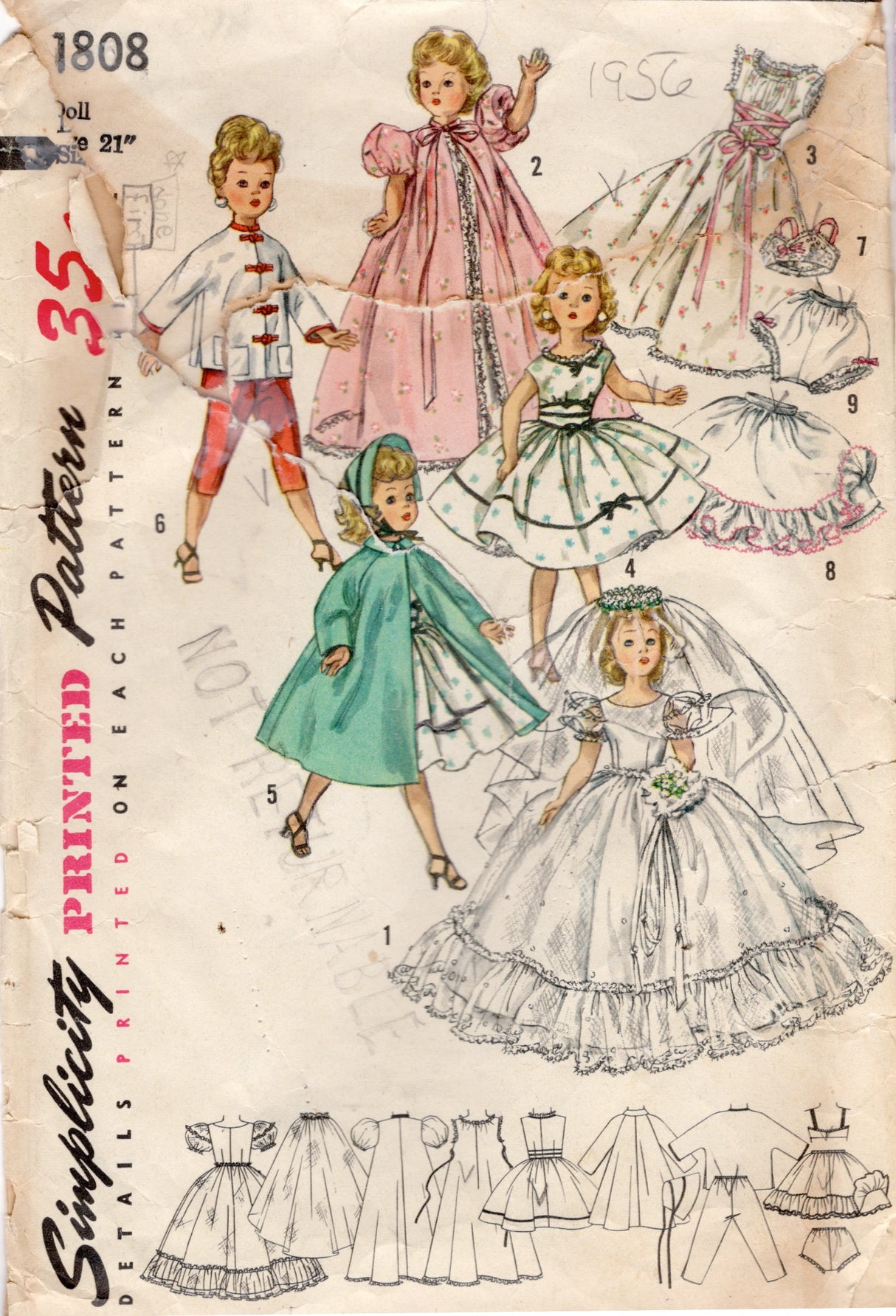 1950's Simplicity Revlon and Cissy Doll Wardrobe Pattern - 21" doll - No. 1808