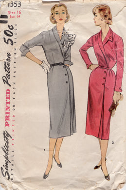 1950's Simplicity Misses' and Women's One Piece Dress - Bust 34