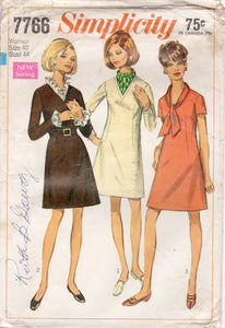 1960's Simplicity A-Line Dress with detachable neck and sleeve ruffles - Bust 44" - No. 7766