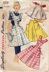 1950's Simplicity Full or Half Apron with Ruffle optional - Bust 34-36" - No. 1358