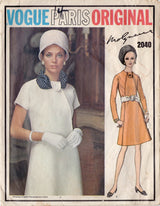 1960's Vogue Paris Original One Piece Dress with Center Accent Panel - MOLYNEUX - Bust 36" - No. 2040