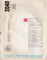 1960's Vogue Paris Original One Piece Dress with Center Accent Panel - MOLYNEUX - Bust 36" - No. 2040