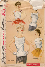 1950’s Simplicity Basic Blouse Pattern in 4 styles - Bust 30" - No. 1586