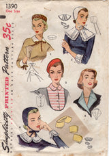 1950's Simplicity Hats, Beret, Collar, Cuffs and Dickey Pattern - One Size - No. 1390