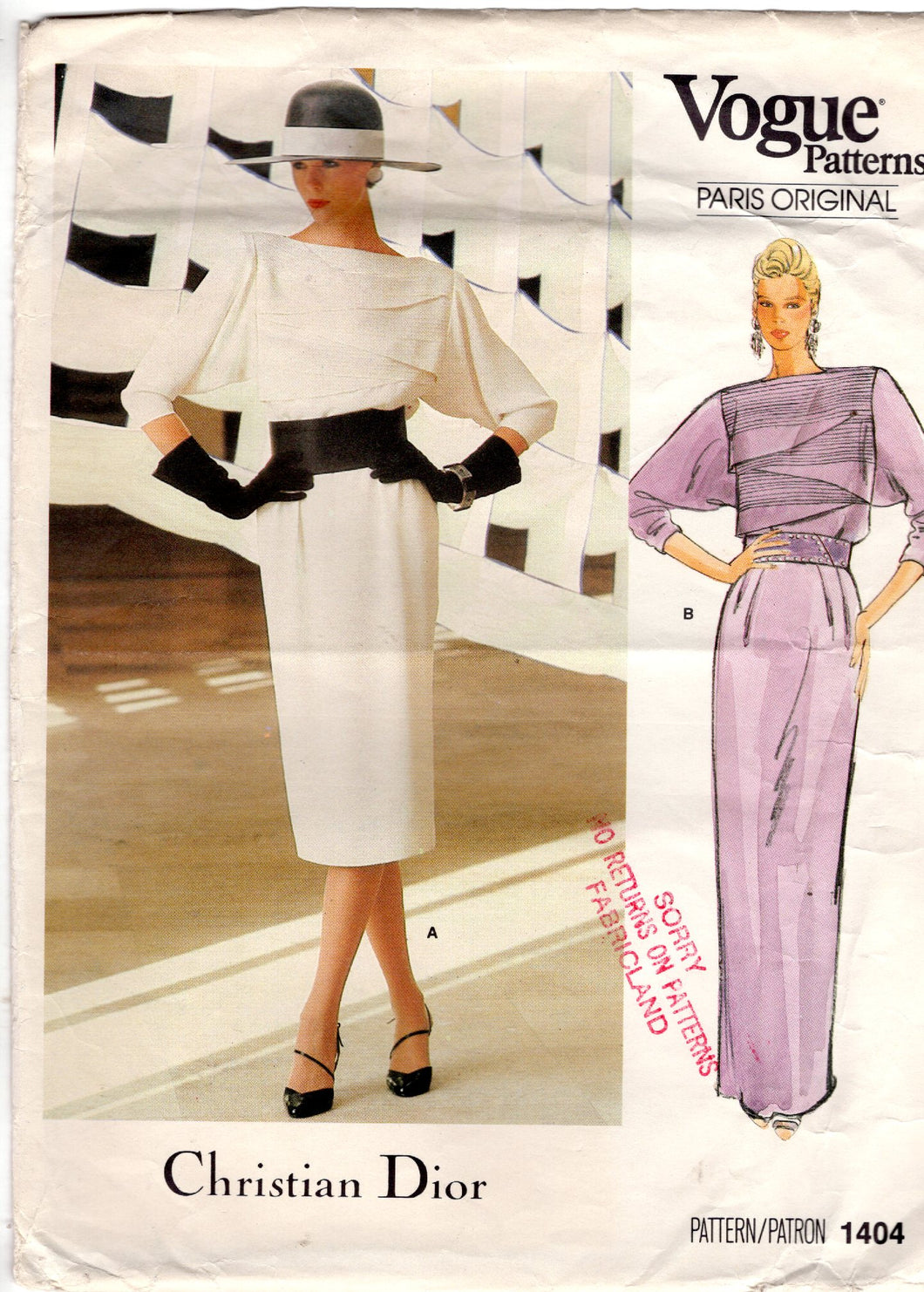 1980's Vogue Paris Original Midi or Maxi Draped Front Dress Pattern - Christian DIOR - Bust 31.5 - No. 1404