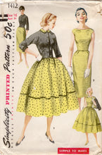 1950's Simplicity Fit and Flare or Sheath Dress with Boat Neck Pattern and Bolero Jacket - Bust 34" - No. 1412