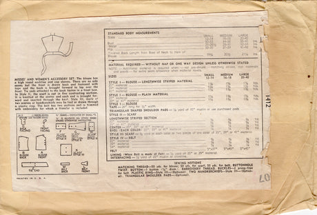 1940's Simplicity Wrap Top and Accessory Pattern - Bust 34-36" - No. 1412