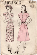 1940's Advance Shirtwaist Dress with Zig Zag Peplum and Sleeves with Pockets - Bust 34" - No. 4598