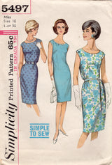 1960's Simplicity Sheath Dress and Belt Pattern - Bust 36" - No. 5497