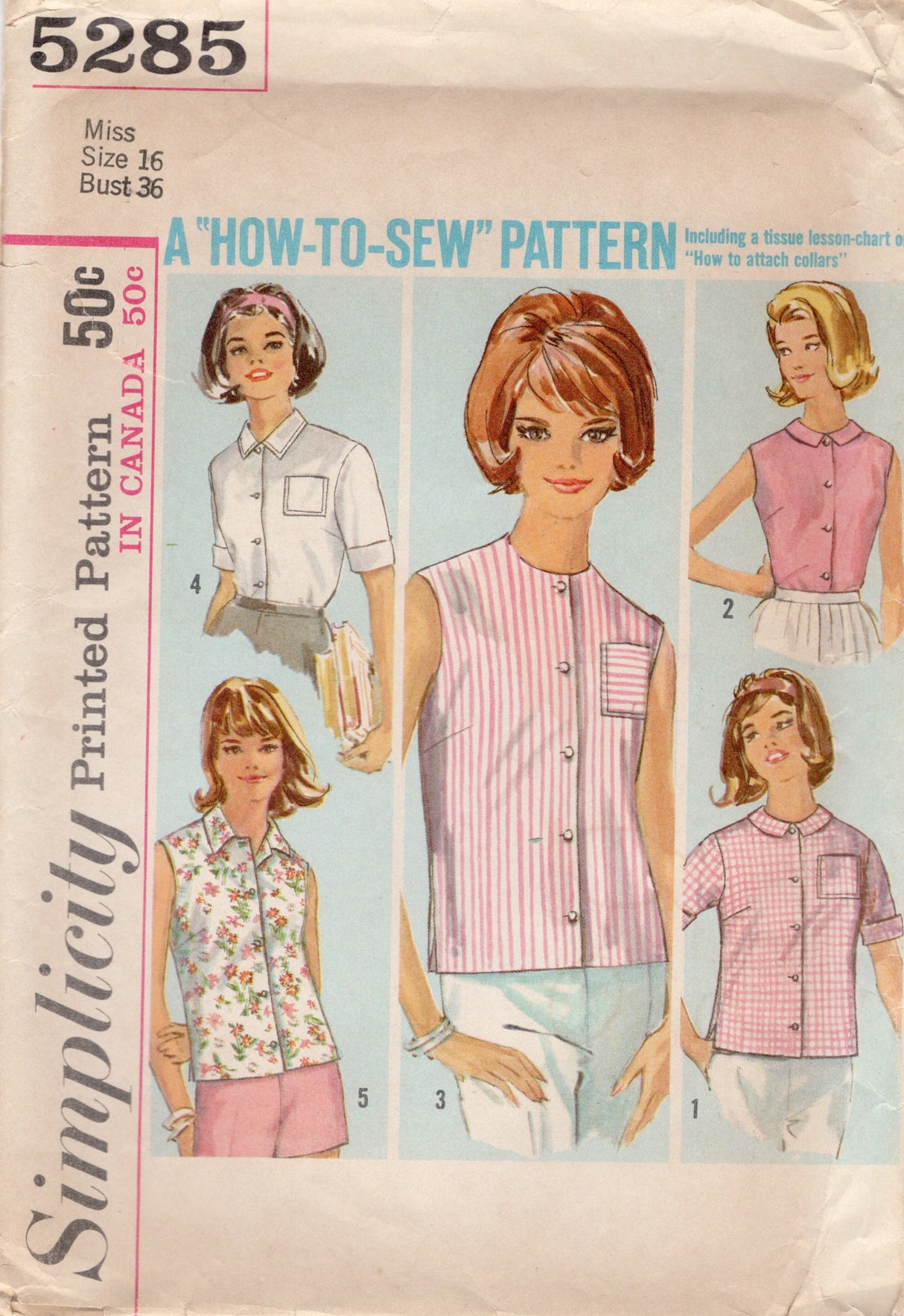 1960’s Simplicity Button Up Blouse Pattern - Bust 36" - No. 5285