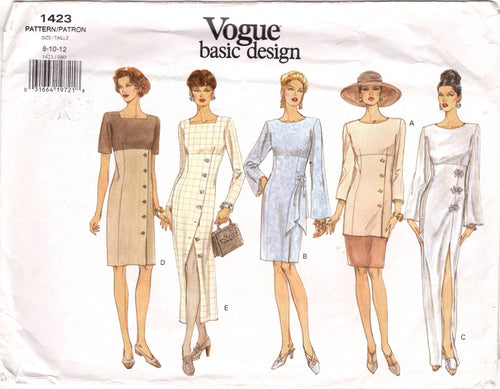 1990's Vogue Basic Design Empire Waist Dress or Tunic Pattern with Long Slit or Button Skirt  - Bust 31.5-34