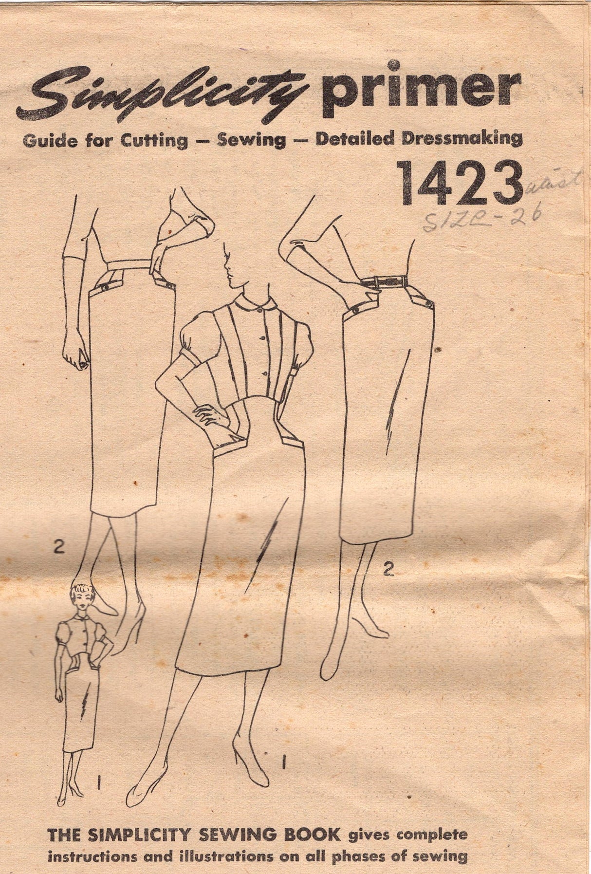 1950's Simplicity Suspendered Raised Waist Pencil Skirt Pattern - Bust 26"  - no. 1423