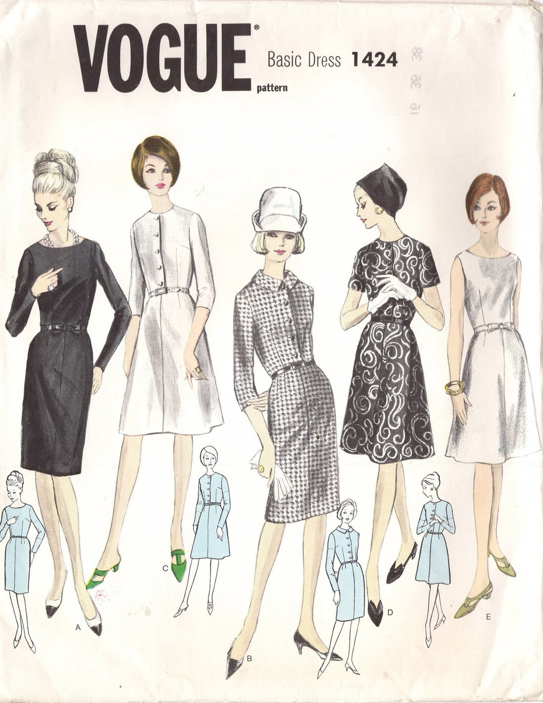 1960's Vogue Basic Fit and Flare or Sheath Shirtwaist Dress Pattern - Bust 36