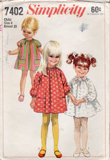 1960's Simplicity Child's Pullover Dress Pattern - Chest 21" - No. 7402