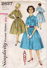 1950's Simplicity One Piece Dress with Softly pleated skirt Pattern and transfer - Bust 31.5" - No. 2627