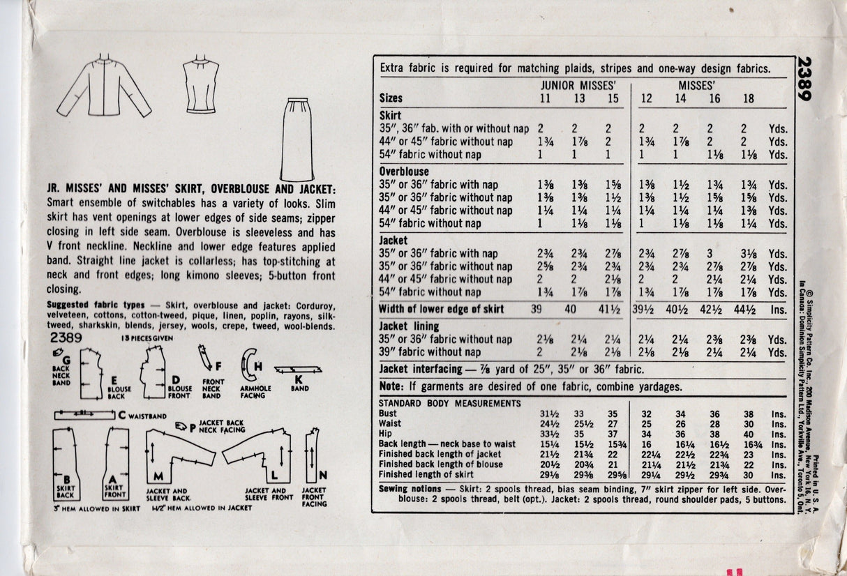 1950's Simplicity Two Piece Dress and Jacket Pattern - Bust 31.5" - No.