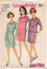 1960's Simplicity Sheath Dress or Tunic and Skirt Pattern - Bust 41" - No. 7222