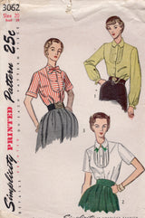 1950's Simplicity Button up Blouse Pattern with U shaped Yokes - Bust 38" - No. 3062