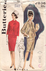 1960's Butterick Day & Night Sheath Dress and Banded Jacket Pattern - Bust 36" - No. 2836