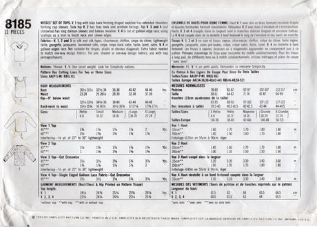 1990's Simplicity Set of Pullover Tops Pattern - Bust 40-46" - No. 8185