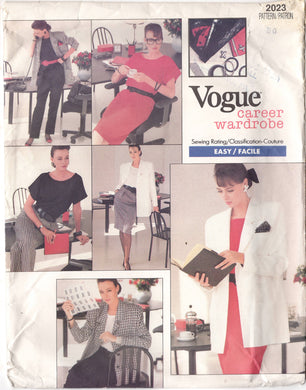 1980's Vogue Career Button Jacket, Dress, Top, Skirt and Pants Pattern - Bust 34-38