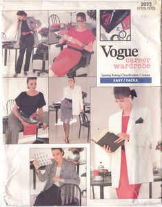 1980's Vogue Career Button Jacket, Dress, Top, Skirt and Pants Pattern - Bust 34-38" - No. 2023
