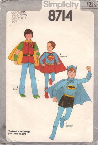 1980's Simplicity Child's Batman, Robin and Superman Costume- Chest 26-27