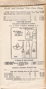 1930's New York Child and Teen's Two Piece Dress Pattern with Raglan Flutter Sleeves - Bust 36" - No. 1559
