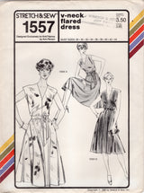 1980's Stretch & Sew V-neck Flared Dress pattern - Bust 28-44" - No. 1557