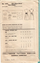 1940's Hollywood Button up Dress Pattern with Sweetheart Neckline - Bust 34" - No. 1575