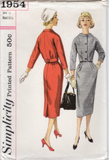 1950's Simplicity Two Piece Suit Pattern with Cropped Jacket and Sheath Skirt - Bust 31.5" - No. 1954