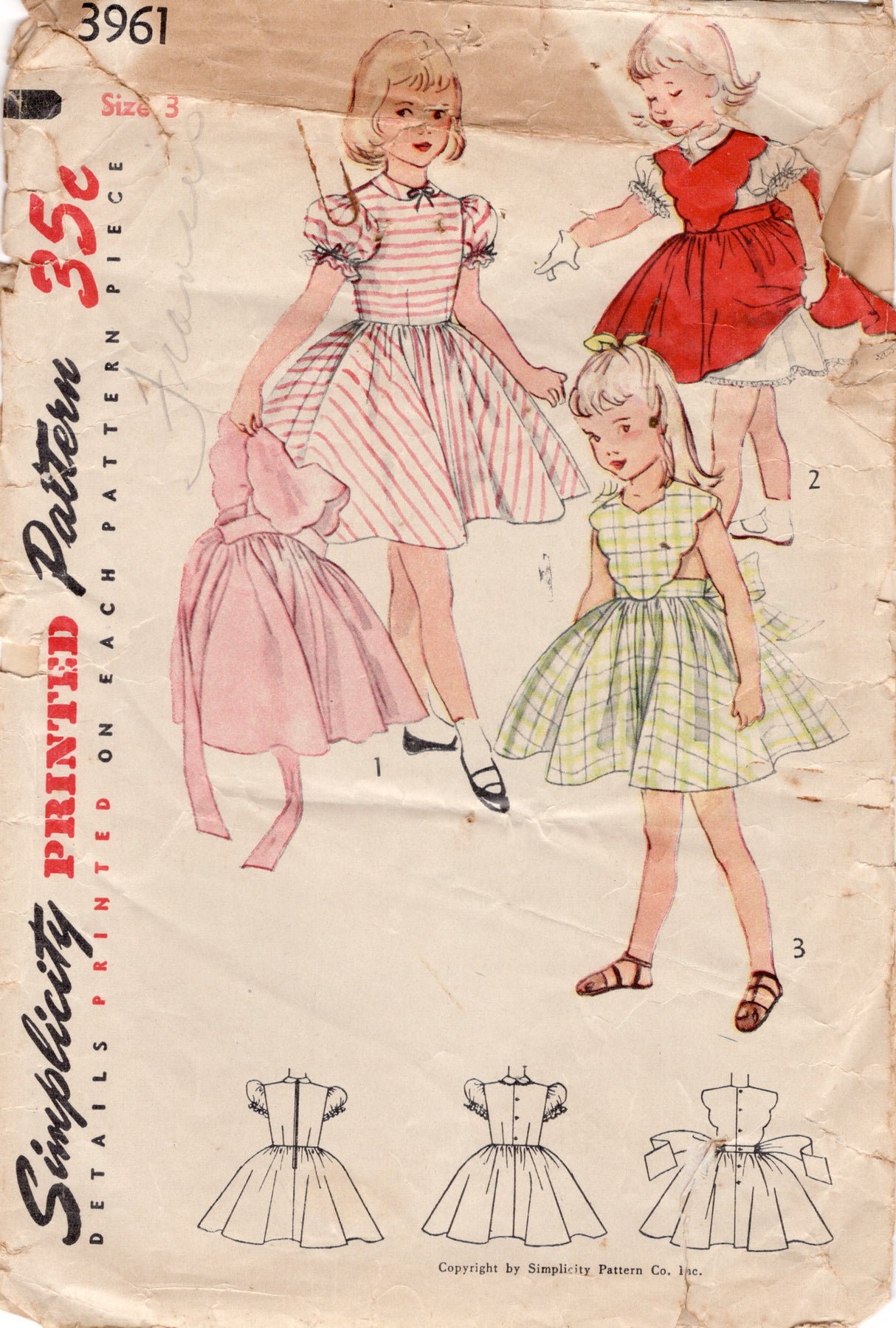 1950's Simplicity Child's Apron Dress Pattern - Chest 22" - No. 3961