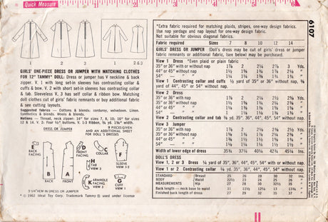 1960's Simplicity Child's Collared Dress and matching Tammy Doll Dress Pattern - Chest 28" - No. 6107