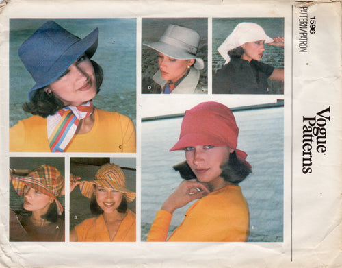 1970’s Vogue Hat Pattern in 5 styles - One Size - No. 1596