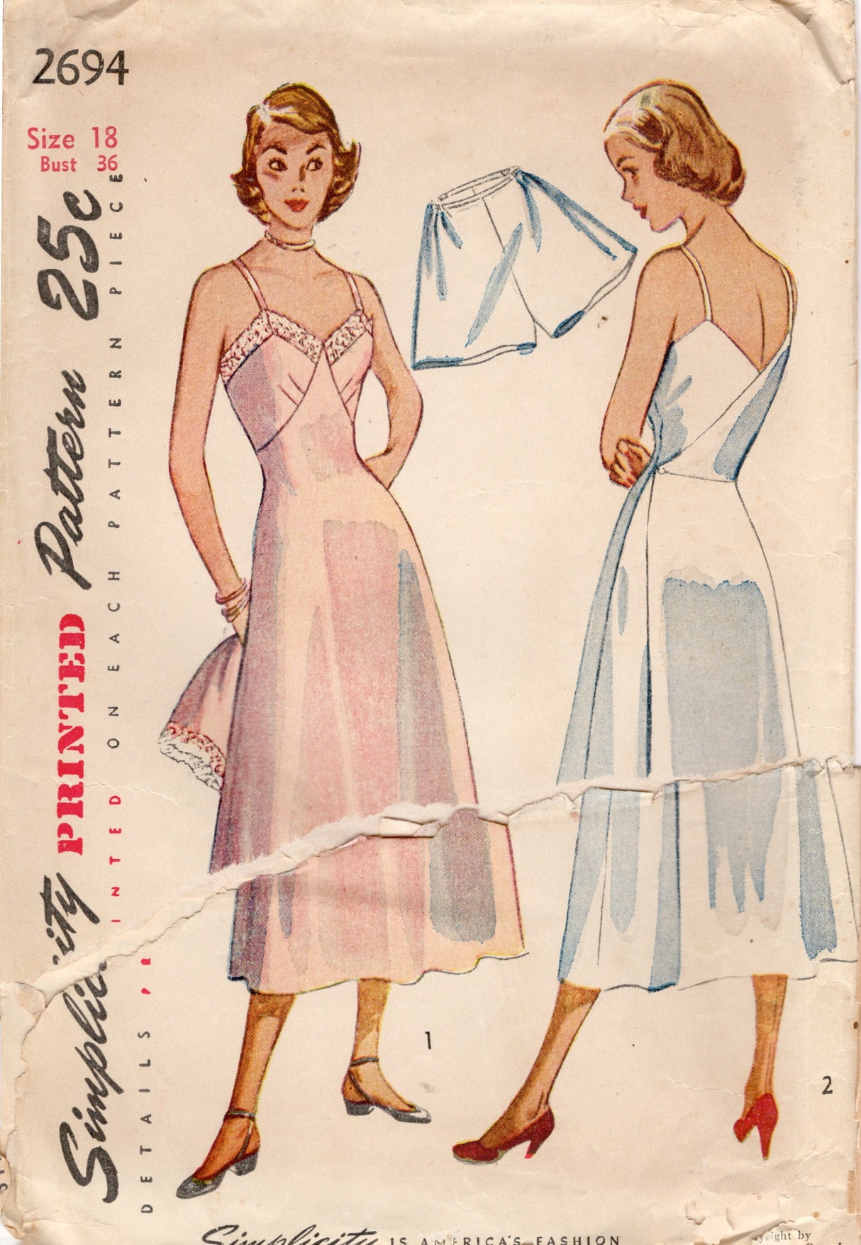 1940’s Simplicity Maternity Back Wrap Slip ad Panties Pattern - Bust 36” - No. 2694