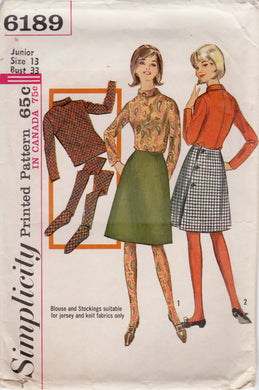 1960's Simplicity Blouse, Leggings and Back Wrapped Skirt Pattern - Bust 33