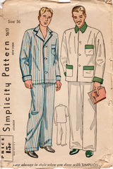 1930's Simplicity Men's Two Piece Pajamas Pattern - Chest 36" - No. 1617